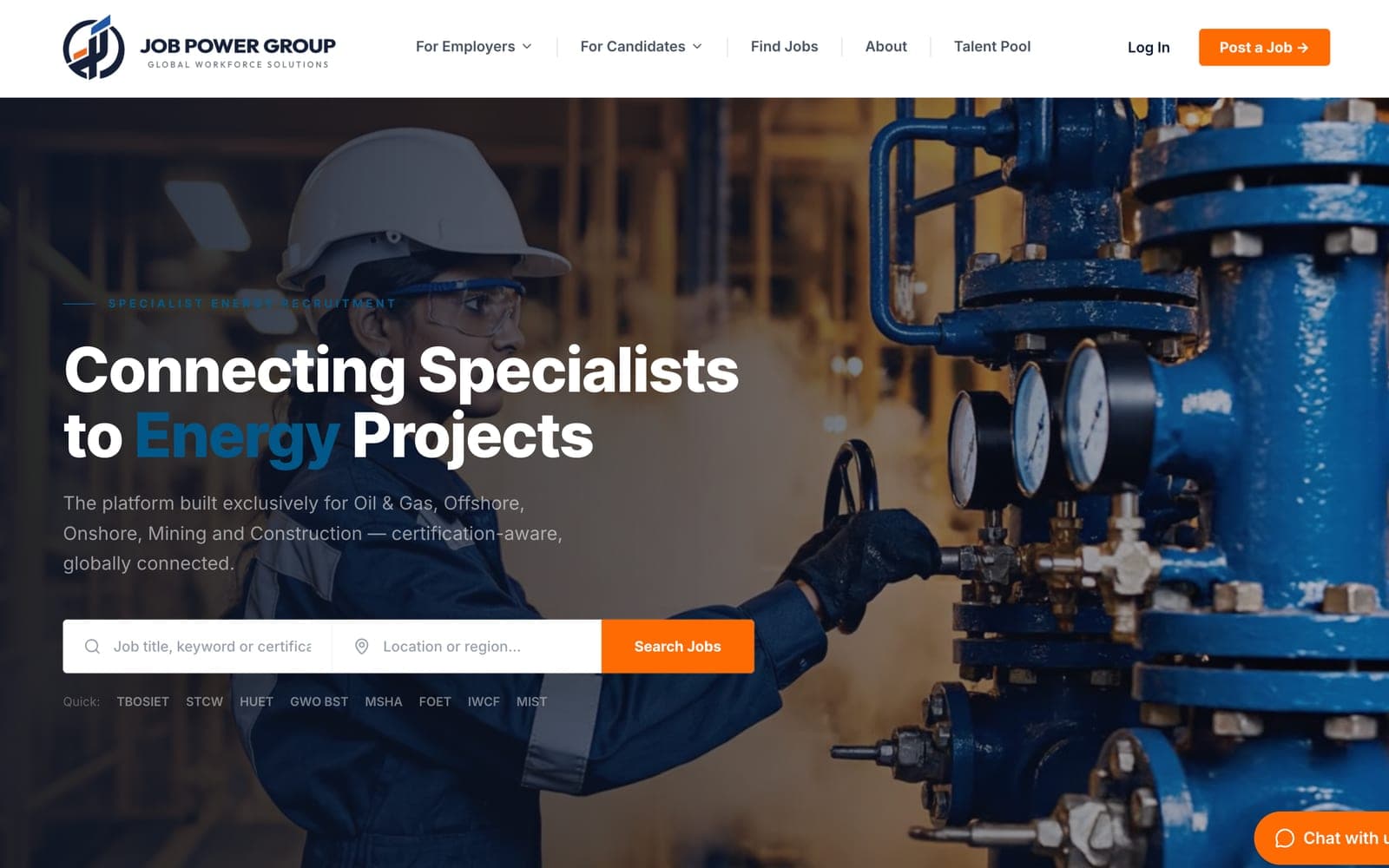Job Power Group — specialist energy recruitment platform with certification-aware job search