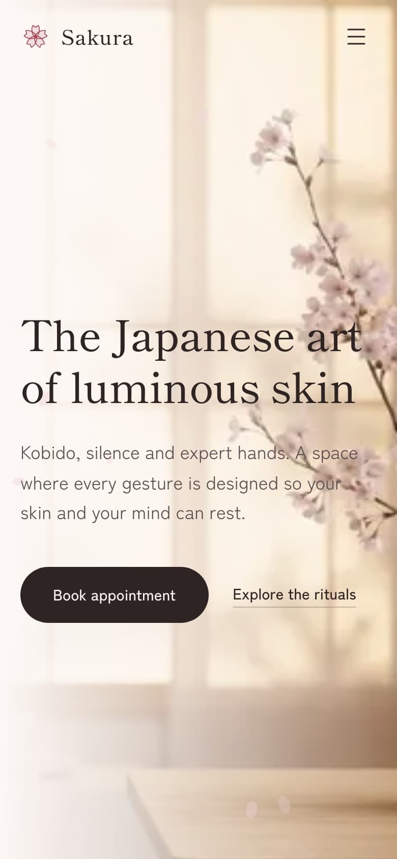 Sakura Beauty Rituals — mobile booking experience for a Japanese facial massage studio